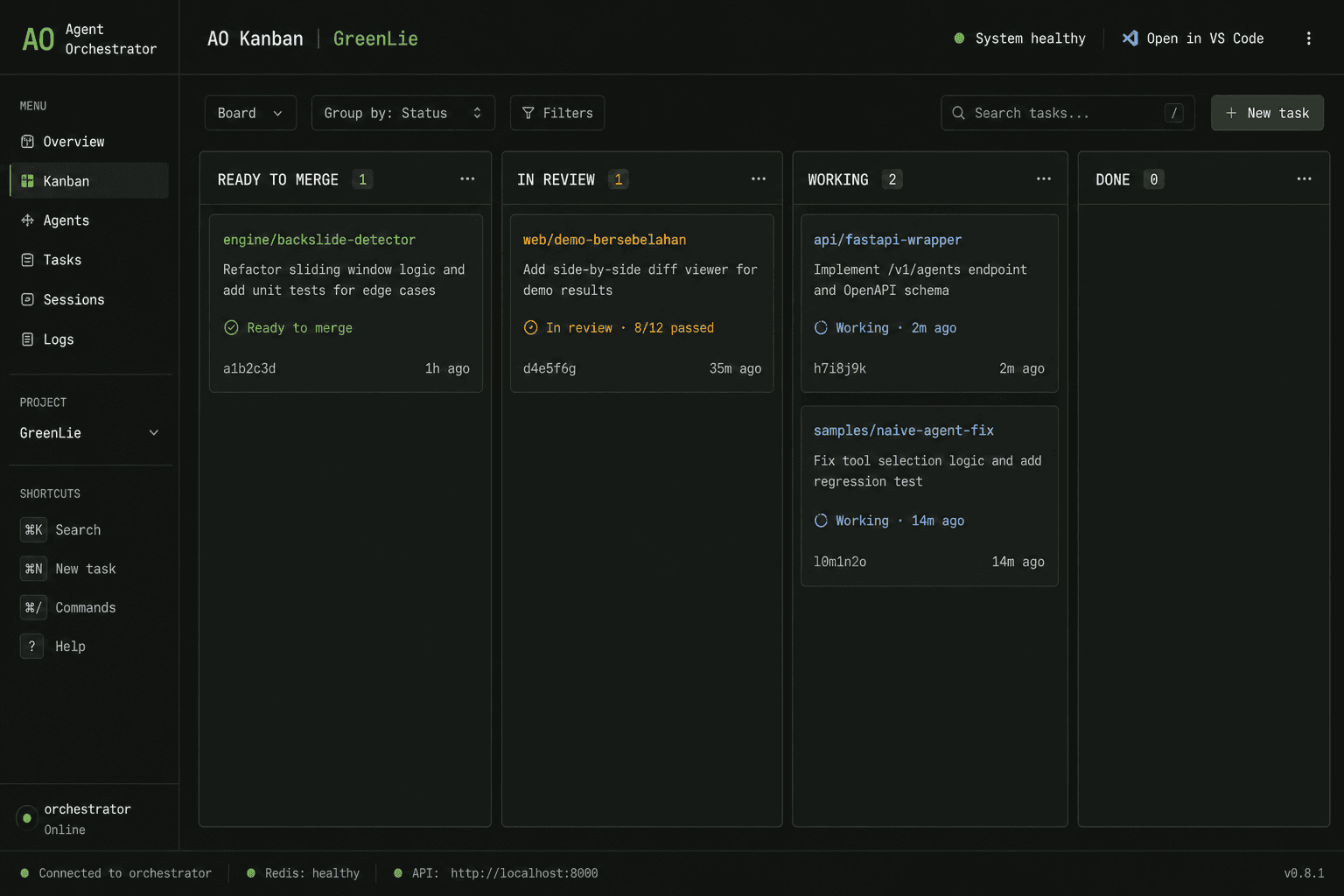 Agent Orchestrator Kanban — GreenLie project